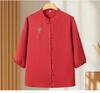 Plus-Size Chinese Style Seven-Sleeve Cardigan Shirt for Middle-Aged and Elderly Women