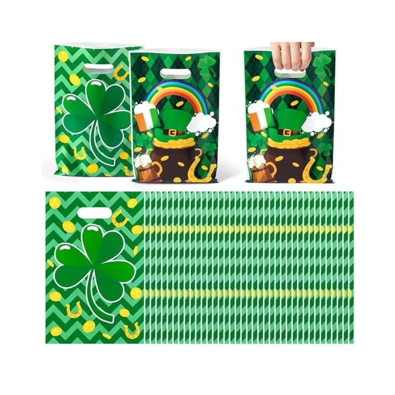 

50Pcs Plastic Treat Bags Displaying Lucky symbol Clovers Printed Handbag Perfect For Irish encouraged Festivities 1