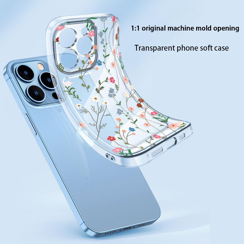 Hot-selling French retro fresh vine floral transparent mobile phone case iPhone17 anti-drop all-inclusive Apple 15