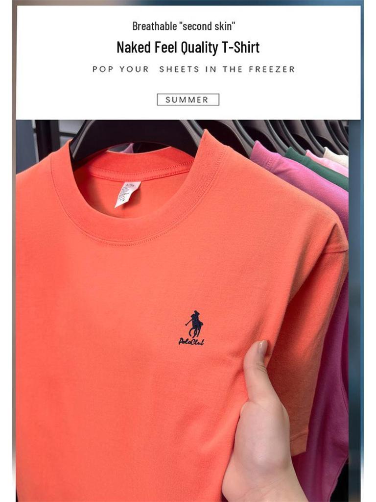 Paul Men's 100% Cotton Crew Neck Embroidered Summer T-Shirt - Sweat-Absorbent, Breathable, Casual Short Sleeve for Middle-Aged Men