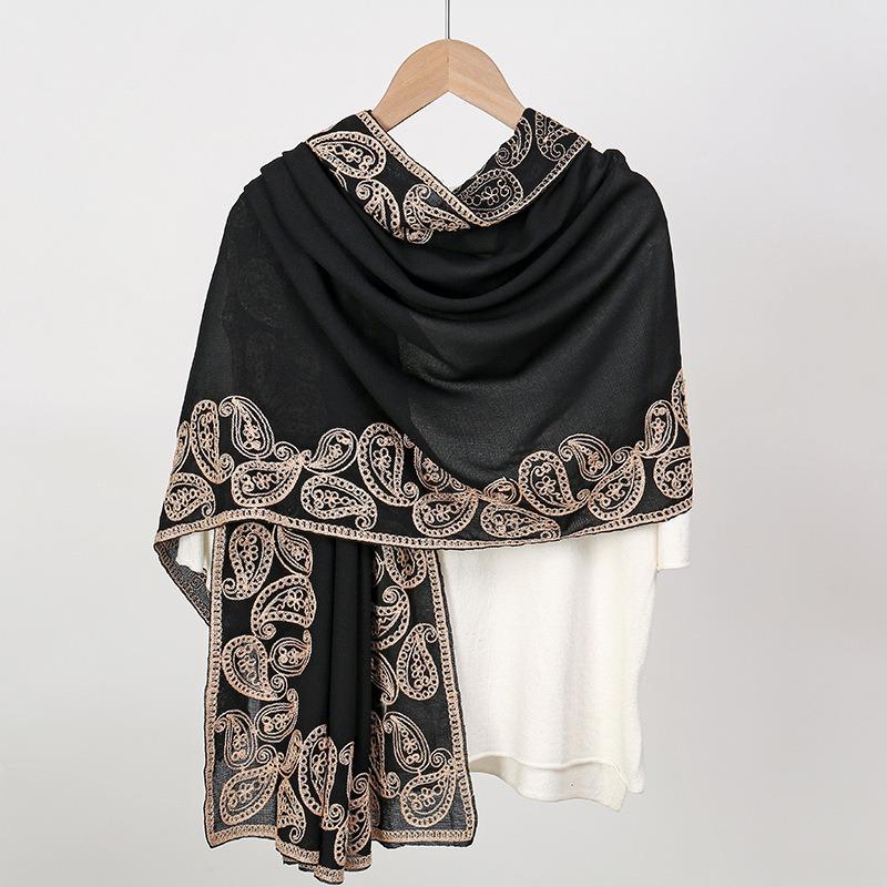 Hot-selling new fashionable and elegant cashew embroidered edge long scarf scarf fashionable solid color bag head shawl women
