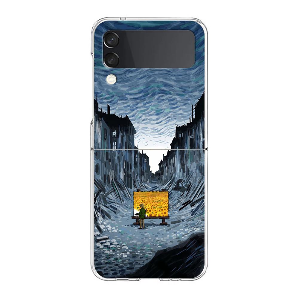Art Van Gogh Starry Clear Phone Case For Samsung Galaxy Z Flip 4 Case Thin High Hard PC Shell on For Galaxy Z Flip 3 5G Cover