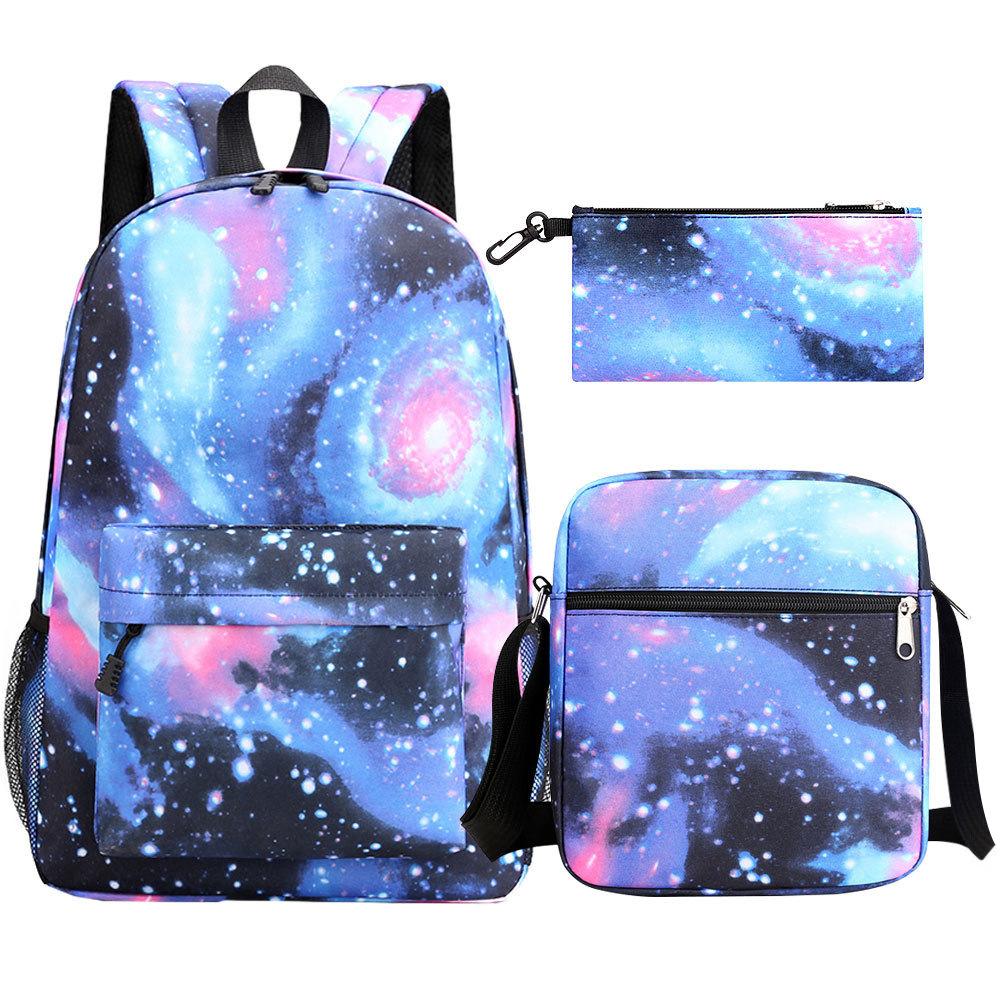 Large Capacity Schoolbag with Shoulder Strap; Student Three-piece Pencil Case Set