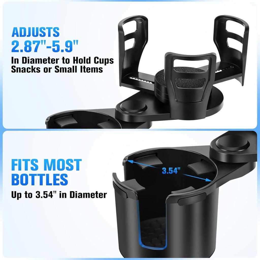 Car Cup Holder Expander, Universal 2 in 1 Large Cupholder Expander Adapter for Car with Adjustable Base, Fits Large Bottles, Snack, Drinks Cups,