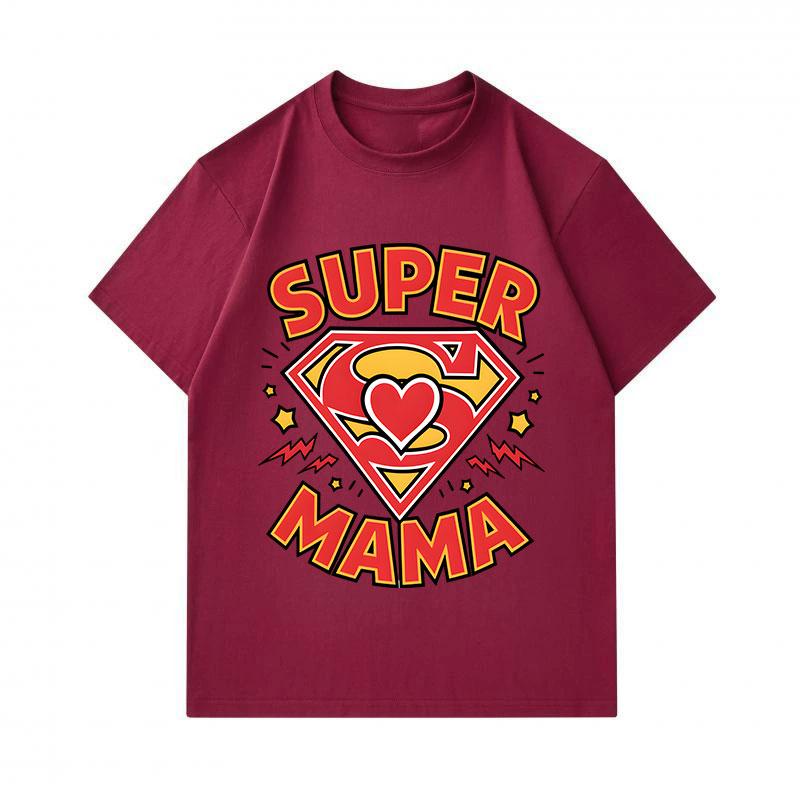 Men's 100% Cotton Crew Neck Short Sleeve T-Shirt, Funny Super Mama Heart Graphic Print Casual Tee, Lightweight Soft Breathable Top for Daily Family Pa