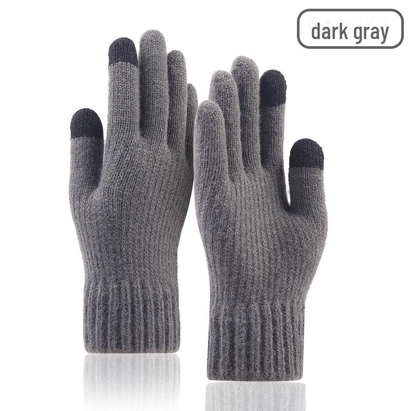 Men's Thick Knitted Wool Touchscreen Cycling Gloves - Warm, Cold-Proof, Plus Velvet for Winter Outdoor Use