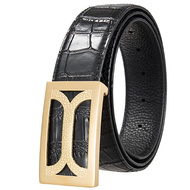 Stainless steel buckle belt - smooth buckle - top grain leather business belt 120