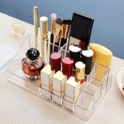 Clear Grids Design Makeup Organizer Durable Storage Box Cosmetic Storage Box Lipstick Eyeliner