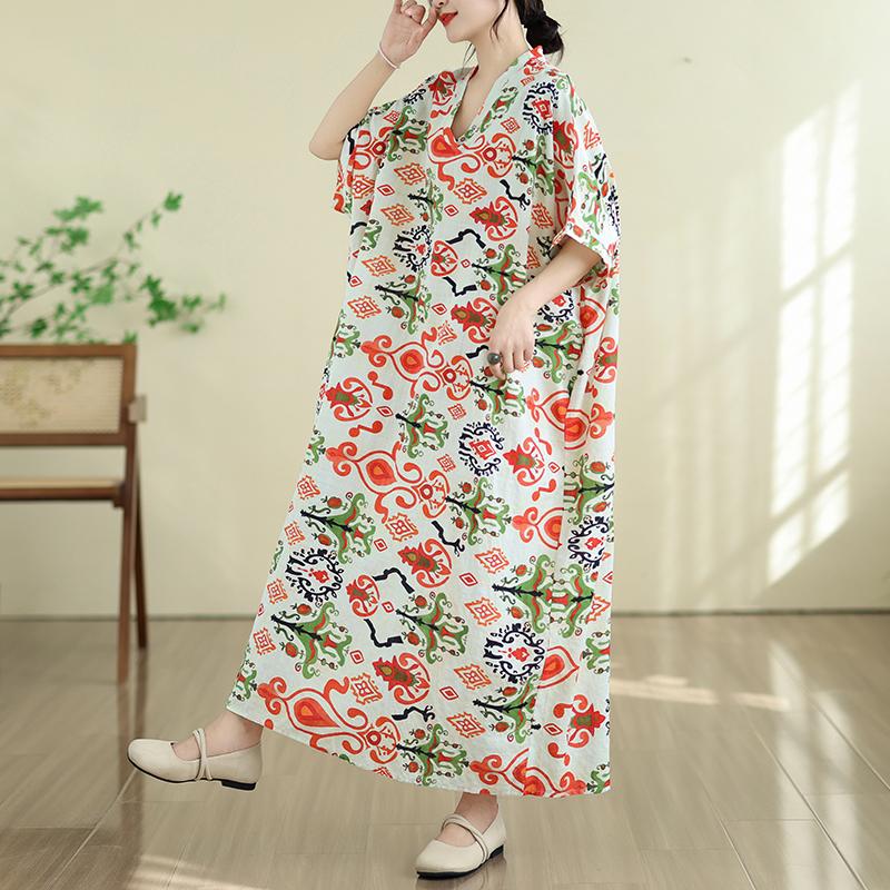 DIMANAF New 2026 Women Plus Size Summer Casual Long Dress Cotton Loose Oversize Maxi Floral Print Beach Sundress