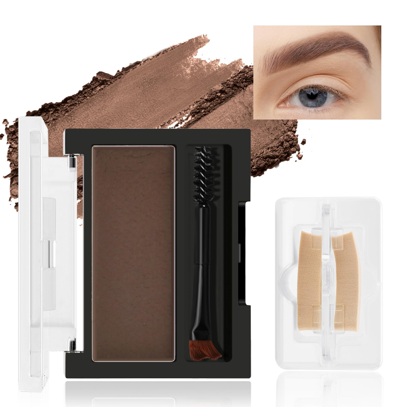 Boobeen Eyebrow Powder Makeup Brow Palette, Eyebrow Stamp Shaping Kit with Spoolie Brush, Waterproof Brow Powder Filler for Women
