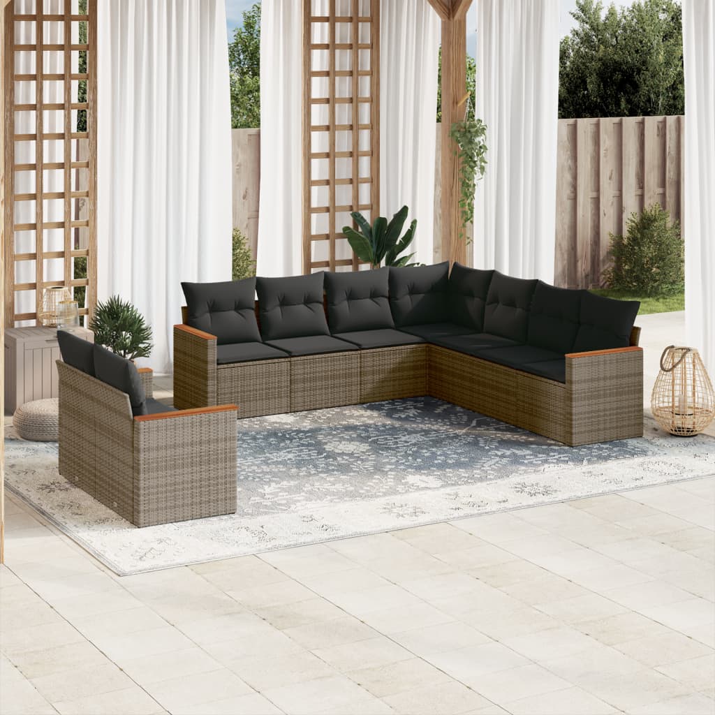 9 piece Garden Sofa Set with Cushions Grey Poly Rattan