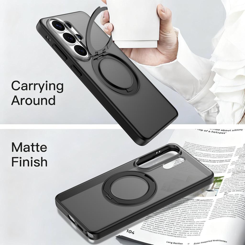 360° Rotating Magnetic Metal Stand Phone Case For Samsung Galaxy S26 Ultra S26Plus S25Ultra S24Ultra Translucent Frosted Cover