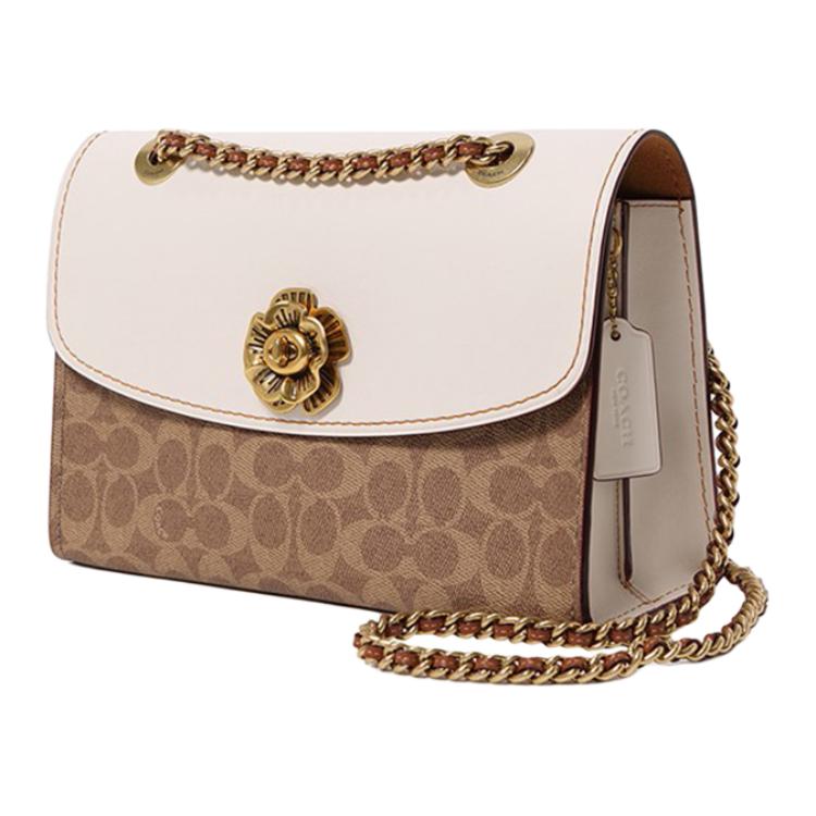 Coach Parker 26 Classic Monogram Coated Canvas And Leather Tote Shoulder Bag Women Bags White Brown 30585-B4HA