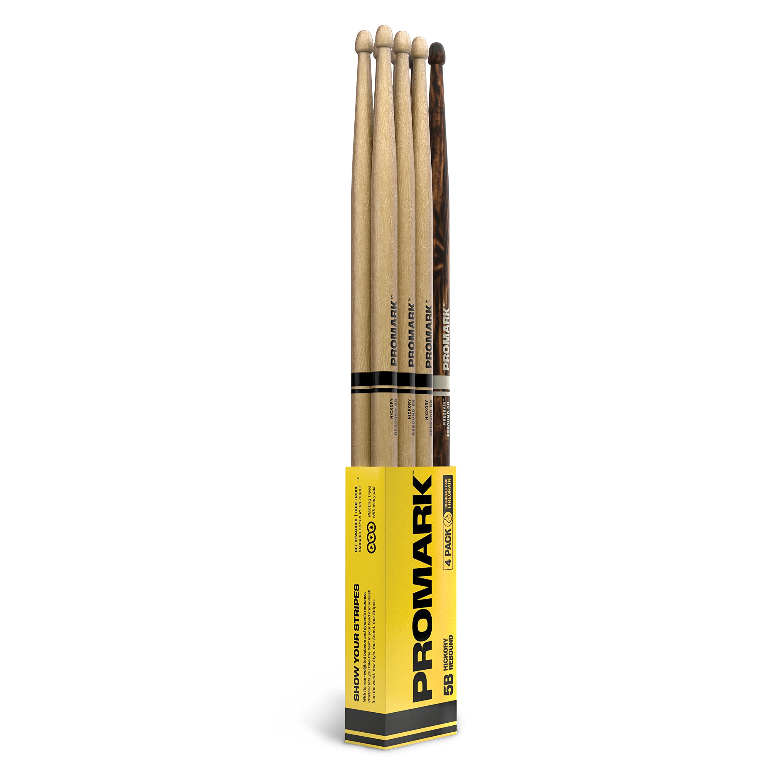 

PROMARK Rebound Balance 5B Drumsticks, 4-Pair Bundle Pack (RBH595AW x 3 Pairs + FIREGRAIN R5BFG x 1 Pair) RBH595AW-4PFG