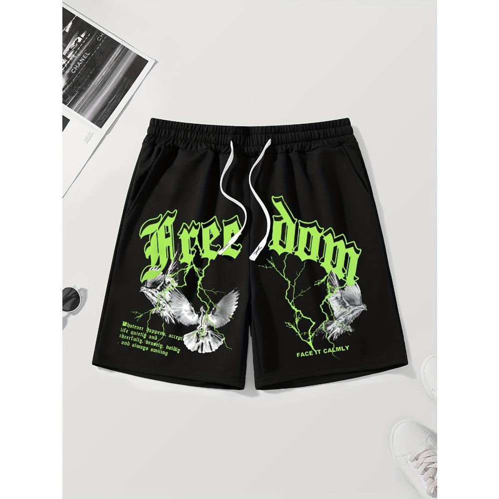 

Men s Summer Thin Style Trendy Printed Shorts, Loose Straight Leg Sports Five Quarter Pants, Daily Casual Shorts, Street Pants M