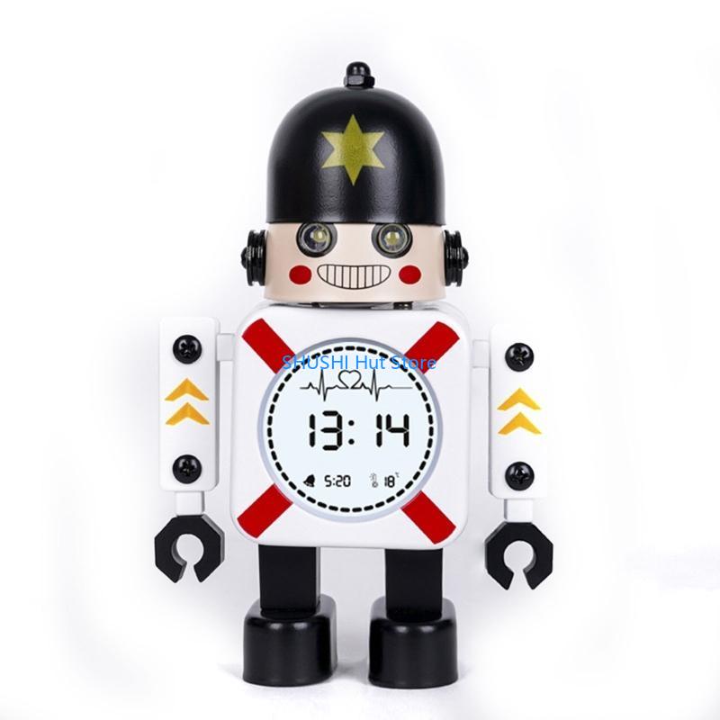 Cartoon Robot Alarm Clock Metal Wake-up Clocks with Flashing Eye Lights Desktop Ornament Children Christmas Gift D57B