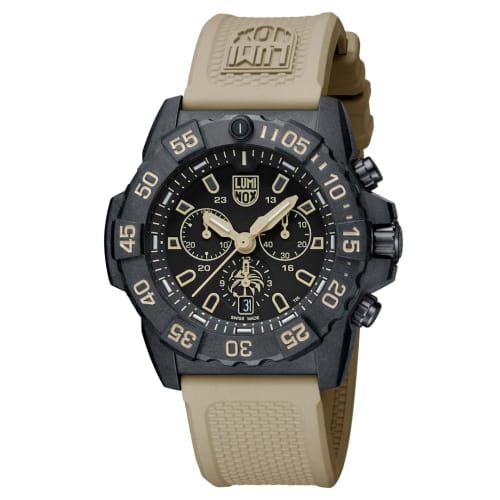 Luminox Rubber Navy Seal Foundation Chronograph | Date | Small Second Analog Dial Black Men's Watch - Xs.3590.Nsf.Set, Brown Band, Black, Classic