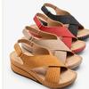 New 2025 European and American Foreign Trade Large Size Wedge Heel Sewing Line Retro Empty Breathable Summer Women's Sandals