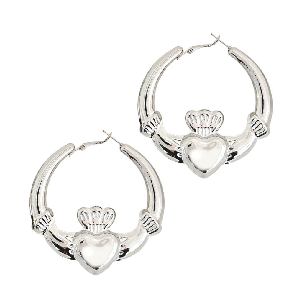 Uniqeu Heart And Crown Hoop Earrings Women's Statement Heart And Crown Earrings Gold or Silver Plated Ear Rings Charm