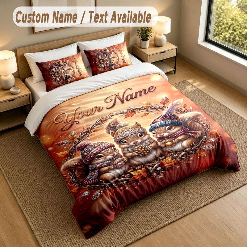 Autumn Harvest Theme Personalized 3Pcs Bedding Set Custom Text & Name 1 Sheet 2 Pillowcases Household Bedding 1pc