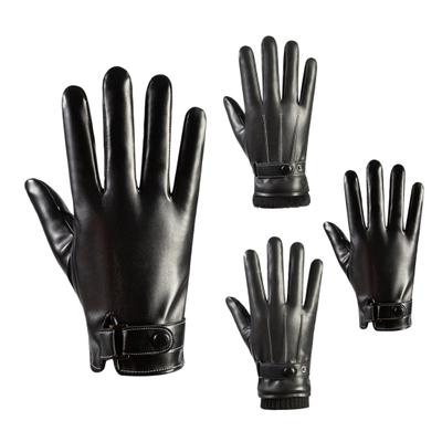 1 Pair Adults Faux Leather Gloves Plush Lined Winter Warm Gloves