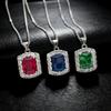 Jewelry Imitation Red Sapphire Square Pendant Necklace Inlaid 9 * 11 Emerald Color Treasure Clavicle Chain Women