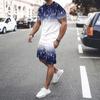 Summer Casual Men's Adult Set 3D Printed Pattern Men's Short-Sleeved T-shirt Set Gradient Cool Casual Sports Shorts two-Piece