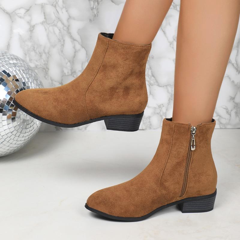 New large size suede short Martin boots women's new thick heel British large size women's shoes