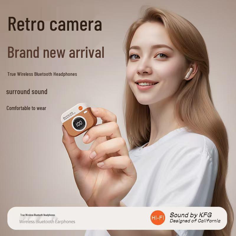 Q86 Retro Camera-Style Bluetooth Headset Bag: Wireless, Digital Display, Long Battery Life.
