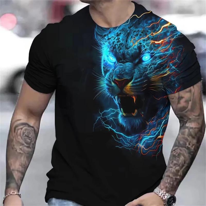 Men's T Shirt 3D Animal Graphic Tees Casual O-neck Short Sleeve Leopard Print Harajuku Streetwear Oversized Tops Clothing