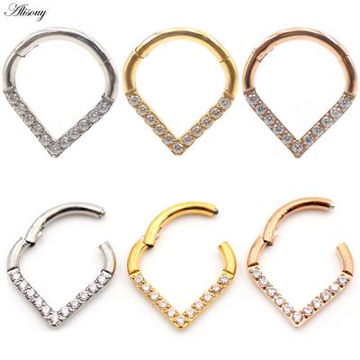 Alisouy 1PC Stainless Steel Love Heart Water Drop Zircon Hinged Clicker Nose Septum Ring Cartilage Earring Body Piercing Jewelry