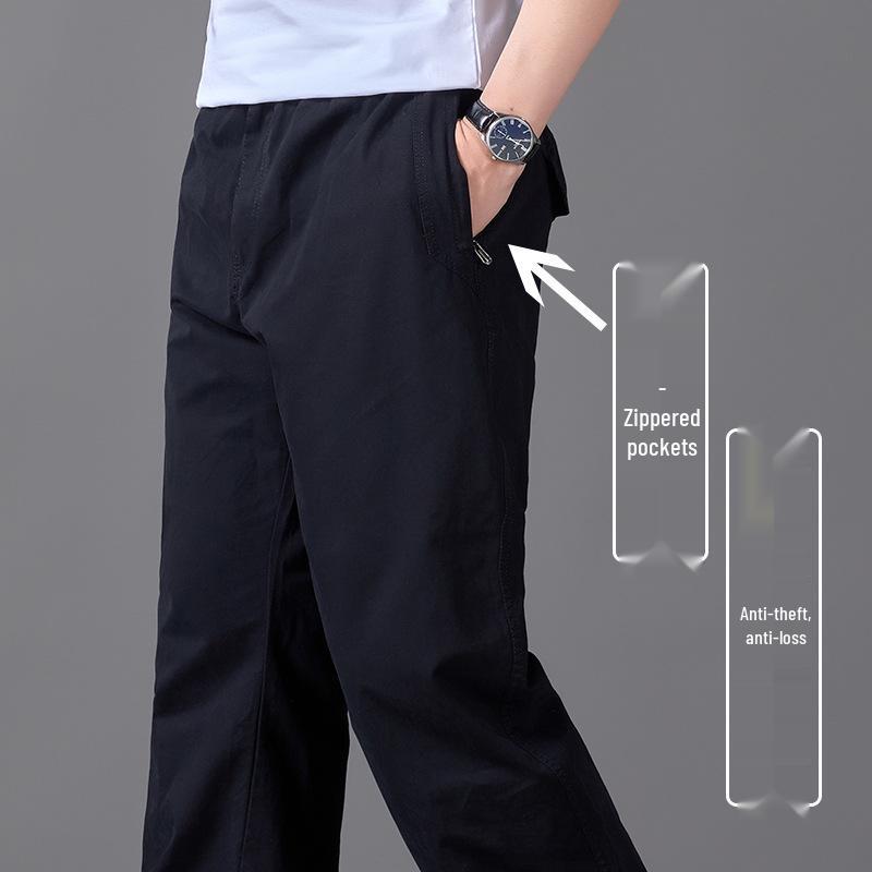 Men's Loose Fit Cotton Casual Pants with Multiple Pockets - Plus Size, Straight Leg, Ideal for Spring/Summer.
