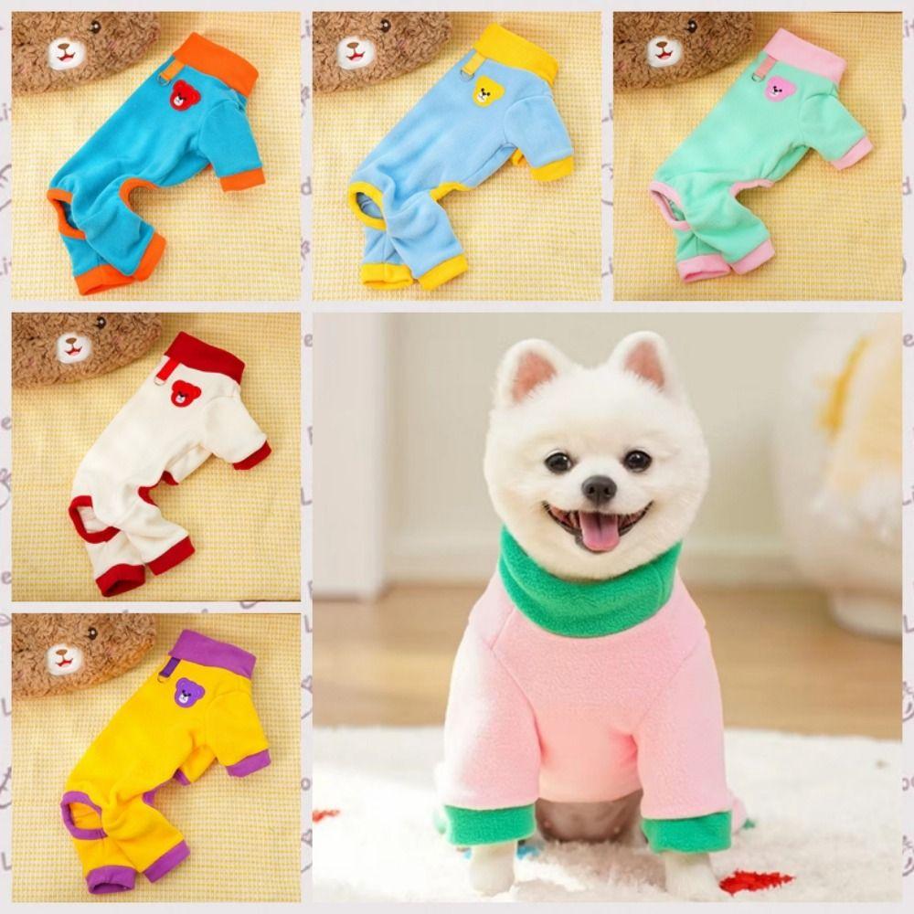 

Bear Pattern Warm Dog Pajamas Colorful Dog Four Legged Clothing Plush Dog Jumpsuit Indoor S