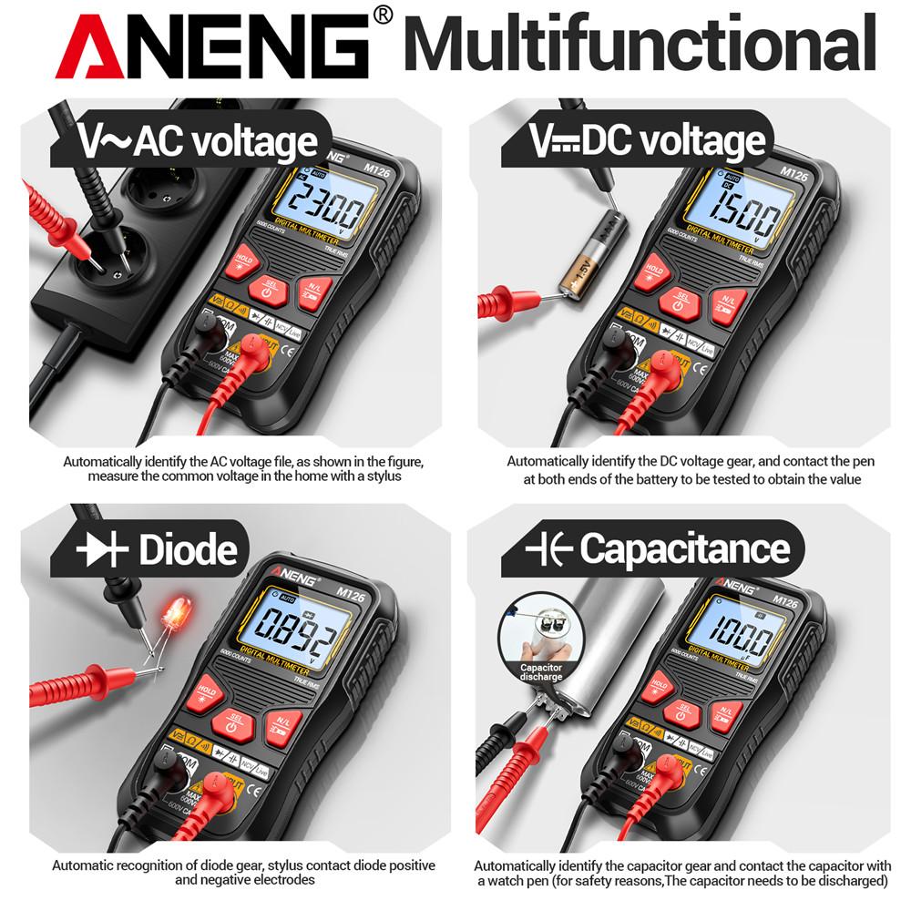 Multifunctional ANENG M126 Digital Multimeter Professional 6000 Count AC/DC Voltage Resistance Capacitance NCV Detection Voltmeter Tools Electrician