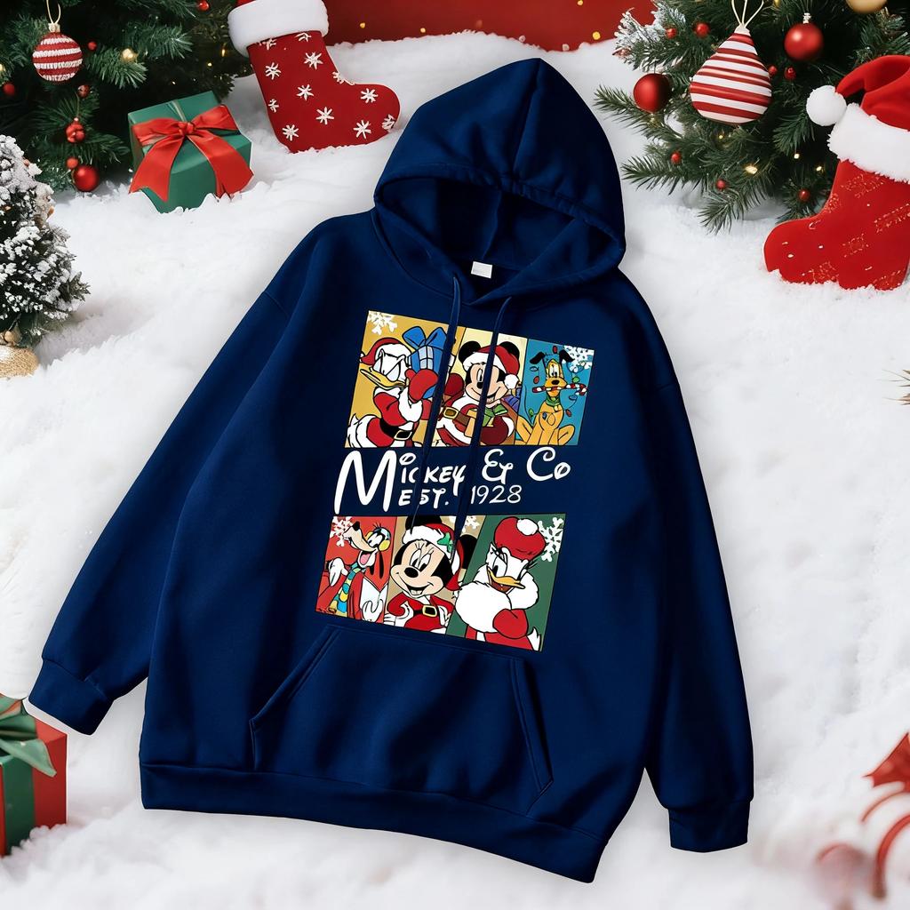 Weihnachts-Disney Eltern-Kind Outfits, Mickey Mehrfarbige Kapuzenpullover, Kinder Kapuzenpullover, Paar Familien Feiertagskleidung