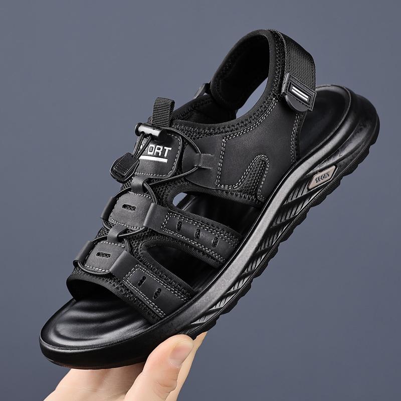 

Fashion 2025 New Men s Shoes Fashion Men Sneakers Outdoor Non-slip Men s Beach Sandals Handmade Flats Hot Sale Summer Male Sandals 38 чёрный