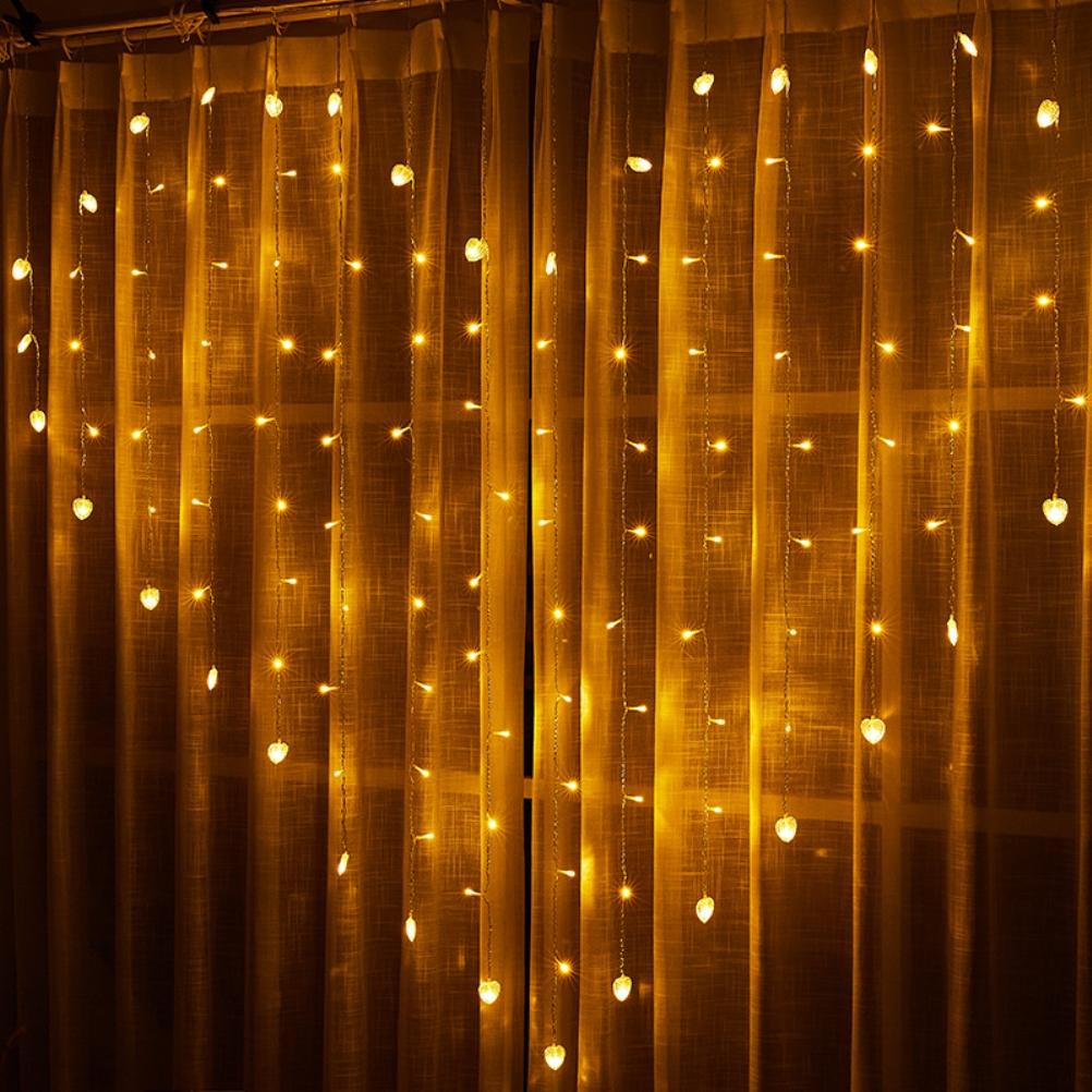 LED Herz Lichterkette Vorhanglampe Warmweiß Heiratsantrag Deko 8 Modi