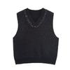 Kaslead New Women clothes Western Style Simple and Versatile Sequined Neckline Decoration Knit vest