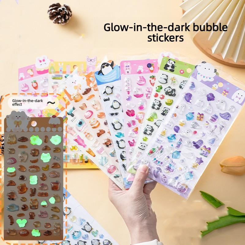3D Cartoon Relief Stickers: Glow-in-the-Dark Glitter Crystal – Glow-in-the-Dark Pink Bunny/Ghost/Penguin