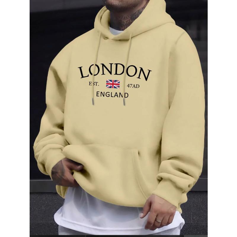 Sudaderas con capucha estampadas de moda de Londres para hombre Casual Sudadera casual Bolsillo canguro Manga larga Otoño Invierno Sudaderas y sudaderas sencillas para hombre