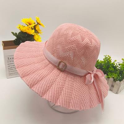 Chapeau d'été pour femme à large bord avec nœud ondulé, chapeau de pêcheur pour protection solaire et ombre, chapeau de soleil de plage pour femme