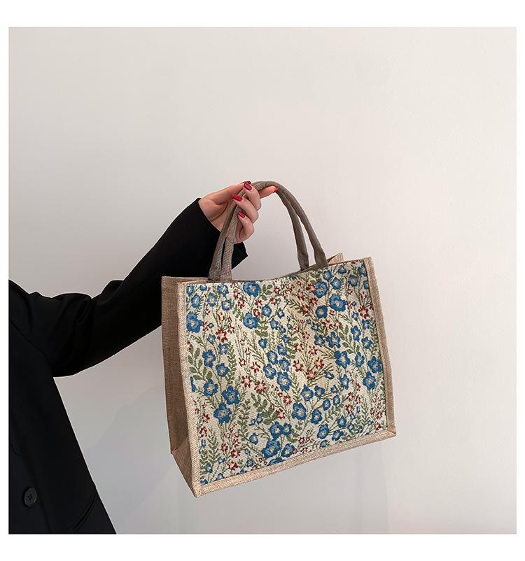 

Льняная сумка-тоут большой вместимости для женщин 2025 осень и зима новая милая девушка офисные работники с сумкой для риса бэнто синий