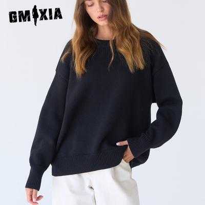 Women's Solid Colour Round Neck Jumper Autumn and Winter New Temperament Commuting Versatile Casual Round Neck Knitted Jumper