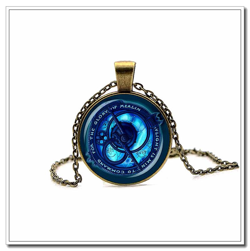 Vintage Amulet Pendant Necklaces Bronze Color Chain Blue Crystal for Childrends Toys Women Men Jewelry Gifts