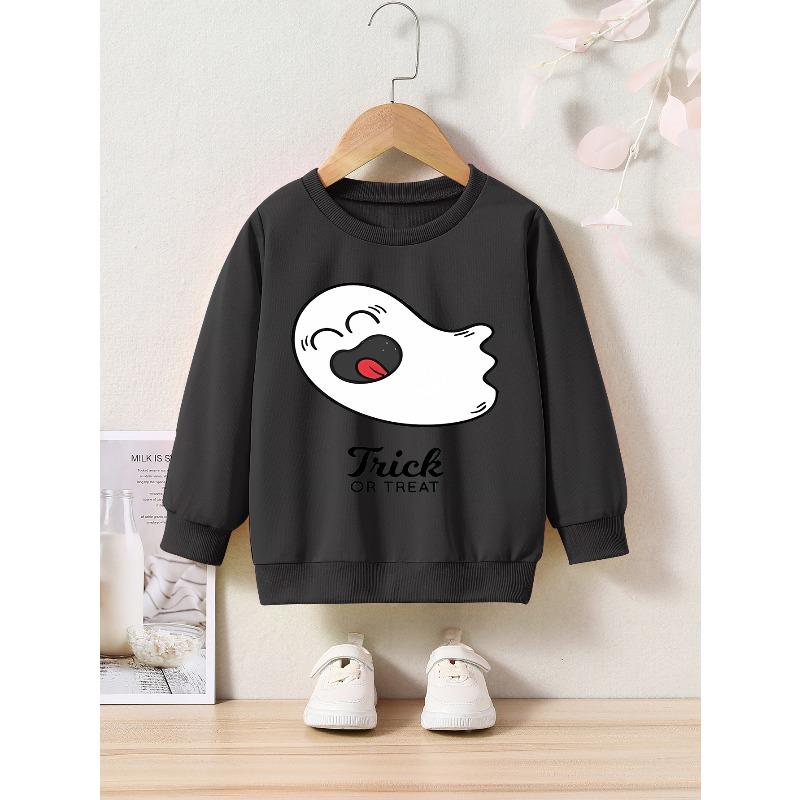 Cartoon Print Crew Neck Sweatshirt - Casual & Comfy, Perfect For Spring/Fall, Machine Washable 110 чёрный