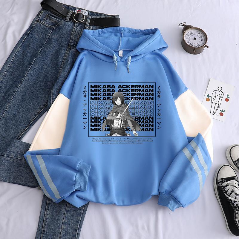 

Аниме Атака титанов Микаса Акерман Графический принт с капюшоном Мужчины Женщины Манга Толстовки Свободный повседневный свитшот Harajuku Пуловер 4XL хаки/синий