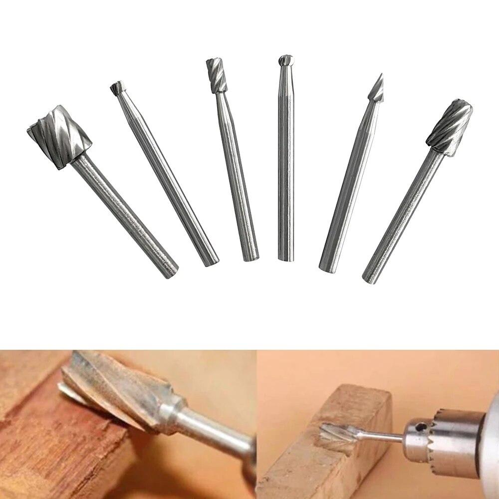 6pc High-speed Steel Woodworking Small Rotary File Grinding up Head DIY Carpenter Polishing and Trimming Electronic Tool Collection