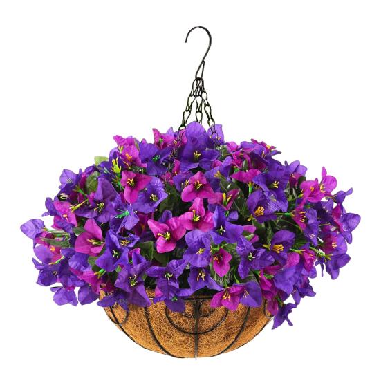 1/2Pcs Hanging Artificial Bougainvillea Speetabilis with Coconut Palm Flower Basket UV Resistant Fake Flower Indoor Outdoor Faux Bloom Decoration