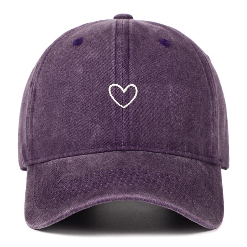 Vintage Korean Style Thin-Brim Heart Embroidery Baseball Cap - Unisex Spring/Summer Fashion