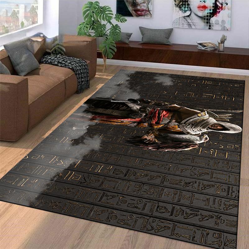 Egyptian Style Rug with Mysterious Warrior and Eagle Design Suitable for Use As an Anti-slip Game Mat for Living Room and Bedroom Sofas
